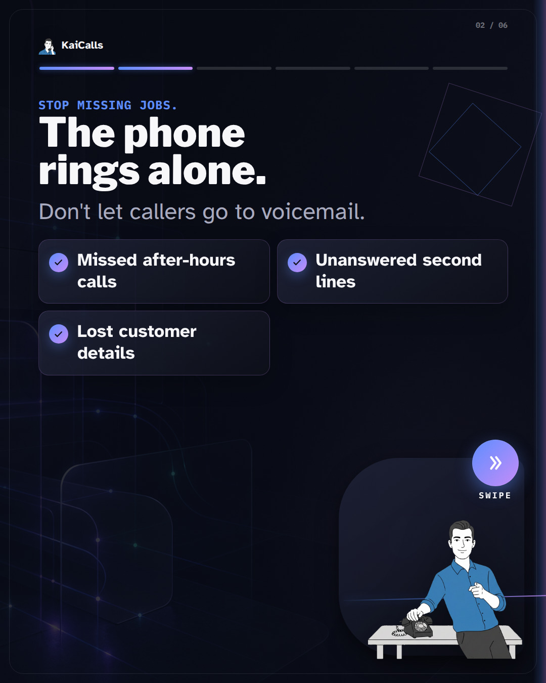 Kai looks at a ringing phone.